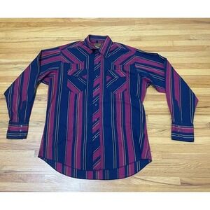 VTG Rustler Western Button Up Shirt Men's (16-34/35) X-Long Tails Purple Striped